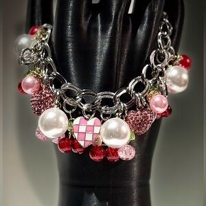 Charming Pink and Silver Heart Bracelet